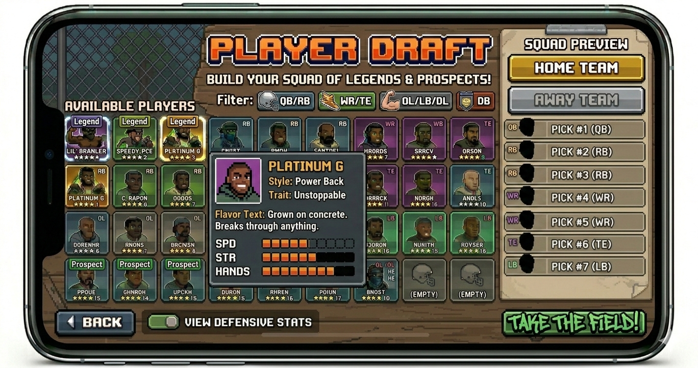 Player draft with detailed stats