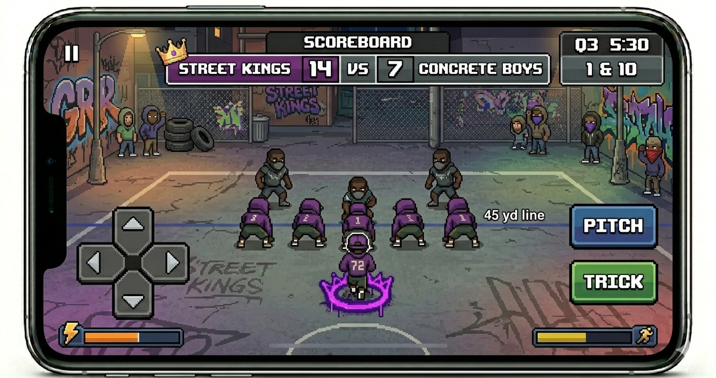 Gridiron Rumble gameplay — street football action on concrete